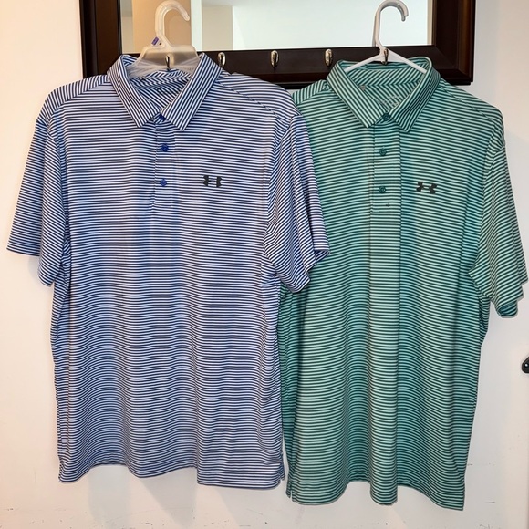 Under Armour Men's Striped Polo Shirt - Blue and Green Size XL - Picture 1 of 8